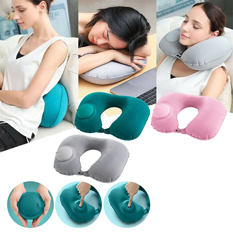 U-Shaped Inflatable Travel Pillow Portable Neck Support Pillow Has Comfortable Sleeping Press Inflatable Neck Pillow