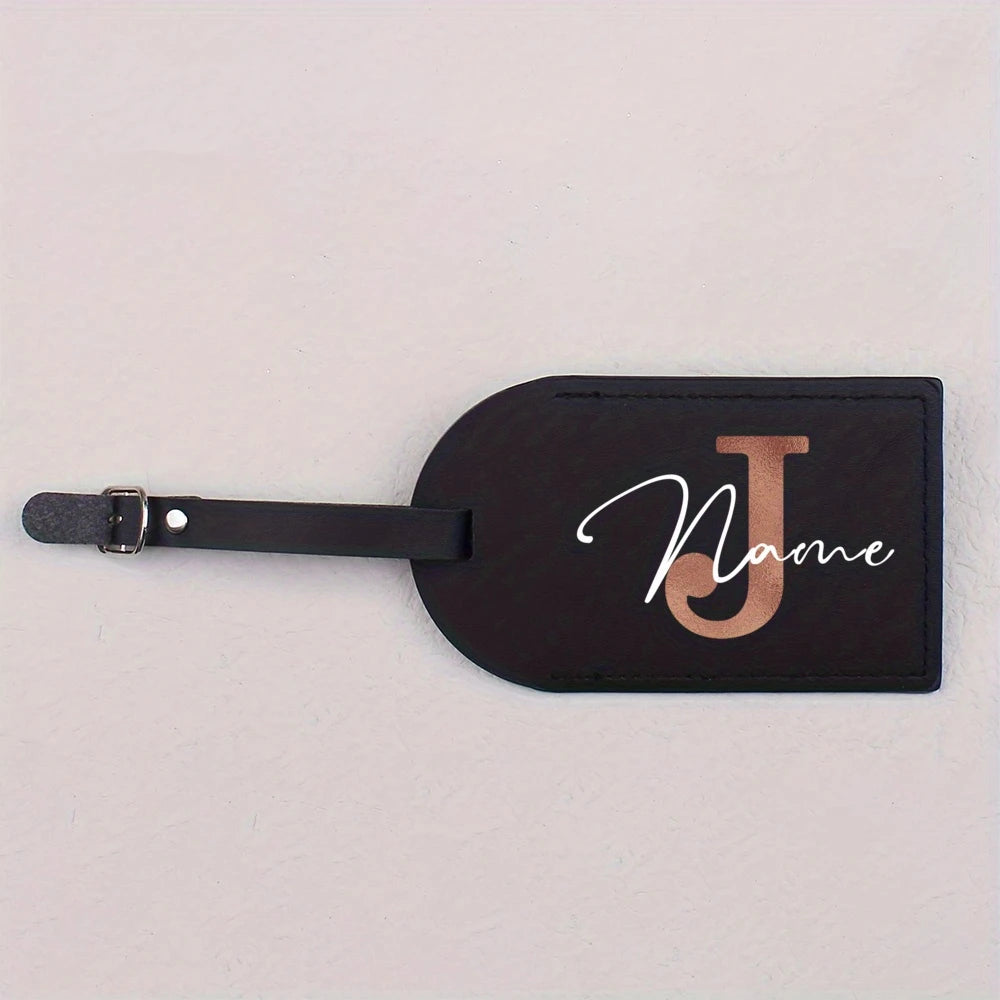 1pc Personalized Luggest Tag for Unisex, Fashion and Retro Black Tag with Retro Initial Design - Custom Name