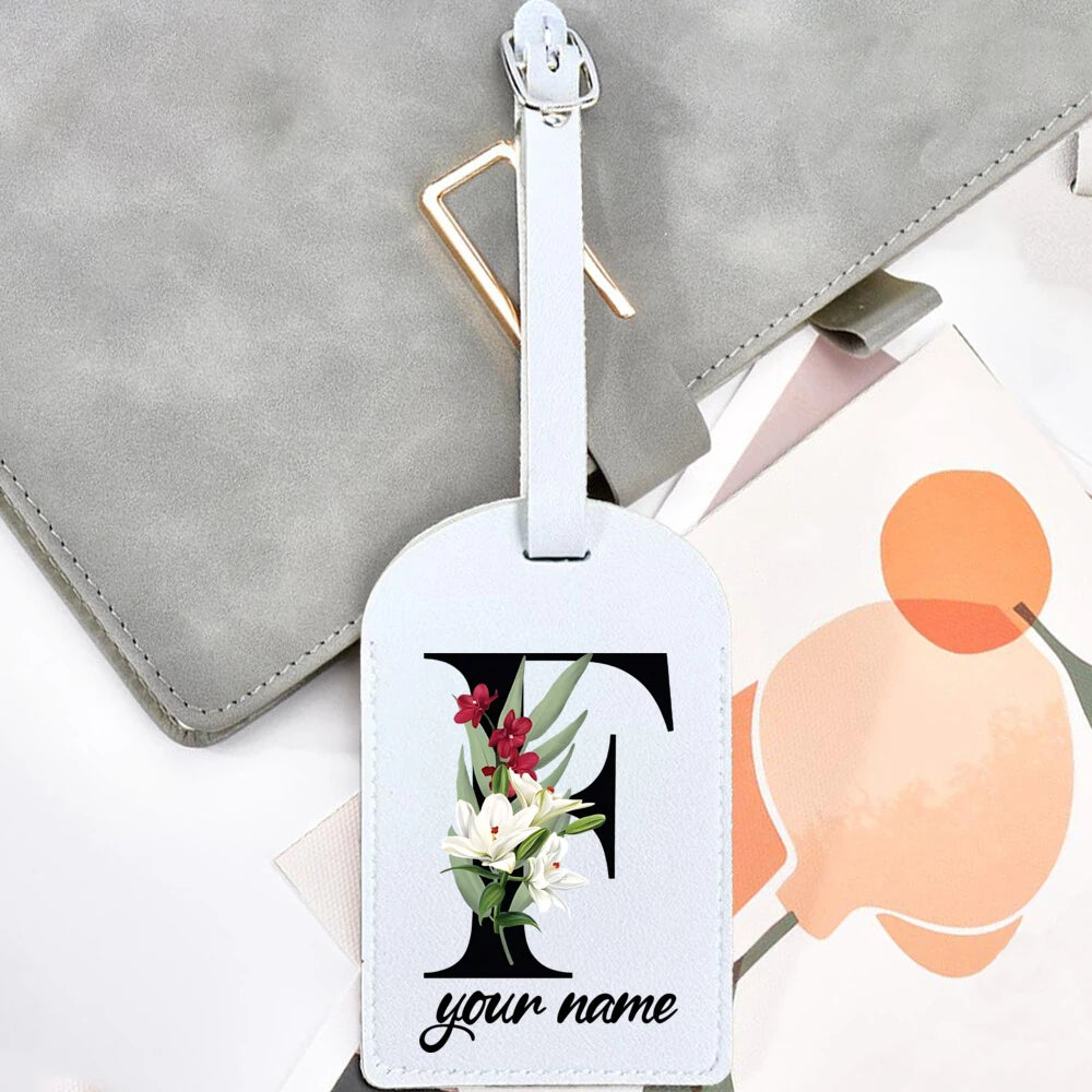 Black Floral Letter with Name Monogram Luggage Tag for Suitcase Baggage Handbag Tags Travel Bag Label Tag Personalised Gift