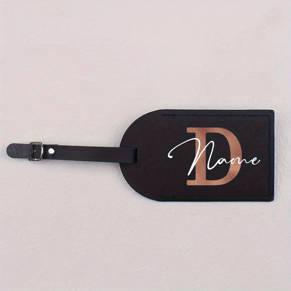 1pc Personalized Luggest Tag for Unisex, Fashion and Retro Black Tag with Retro Initial Design - Custom Name