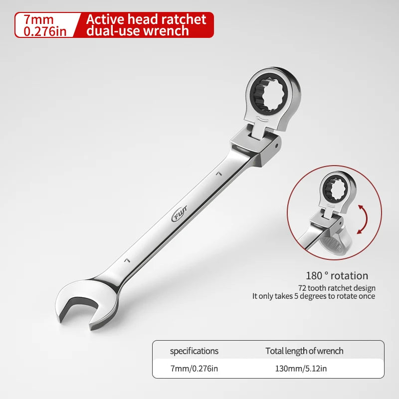 72-tooth ratchet combination wrench - plum open end wrench, 180° rotation, chrome vanadium steel, professional maintenance tool
