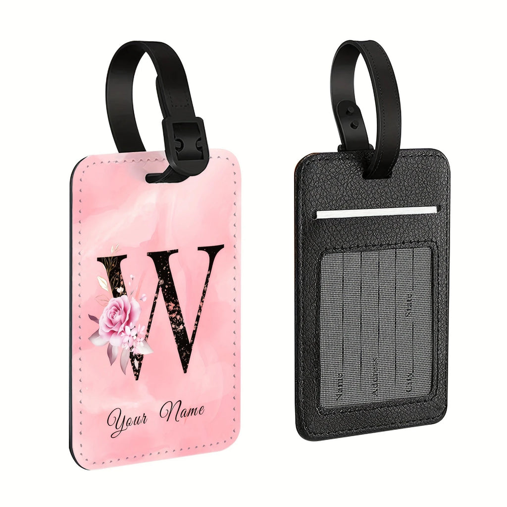 A of Personalized Custom Creative Flower Letter Pink Name Text Luggage Tags, Travel Cruise Suitcase Tags