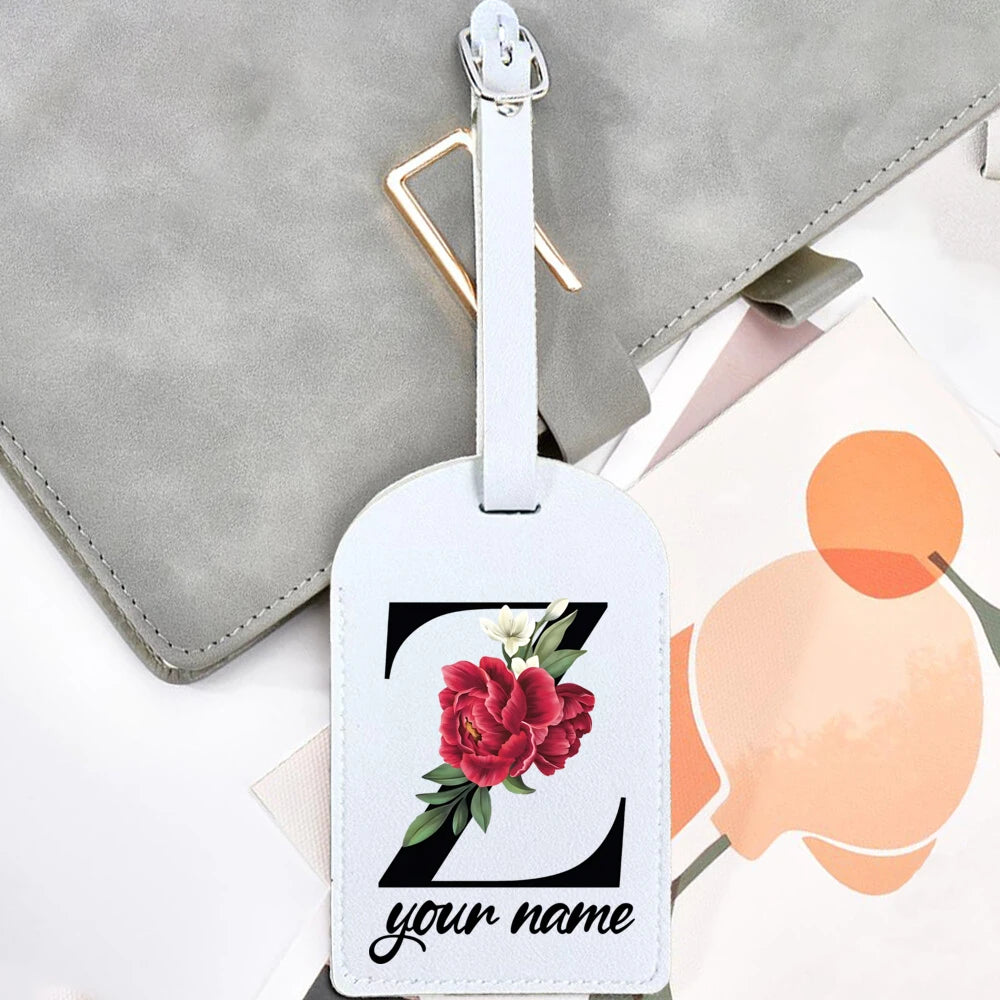 Black Floral Letter with Name Monogram Luggage Tag for Suitcase Baggage Handbag Tags Travel Bag Label Tag Personalised Gift
