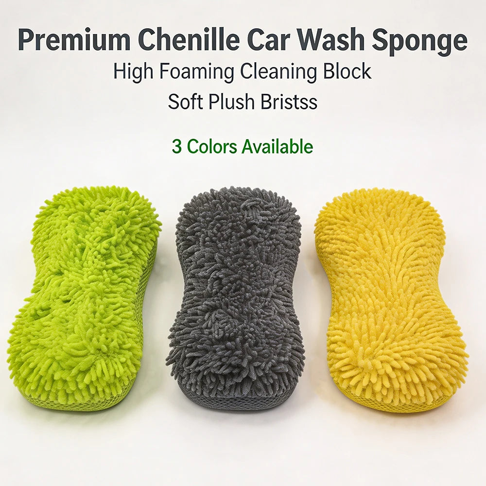 Chenille Microfiber Car Wash Sponge 8-Shape Scratch Free High Foam Super Absorbent Mesh Back Auto Detailing Cleaning Tools