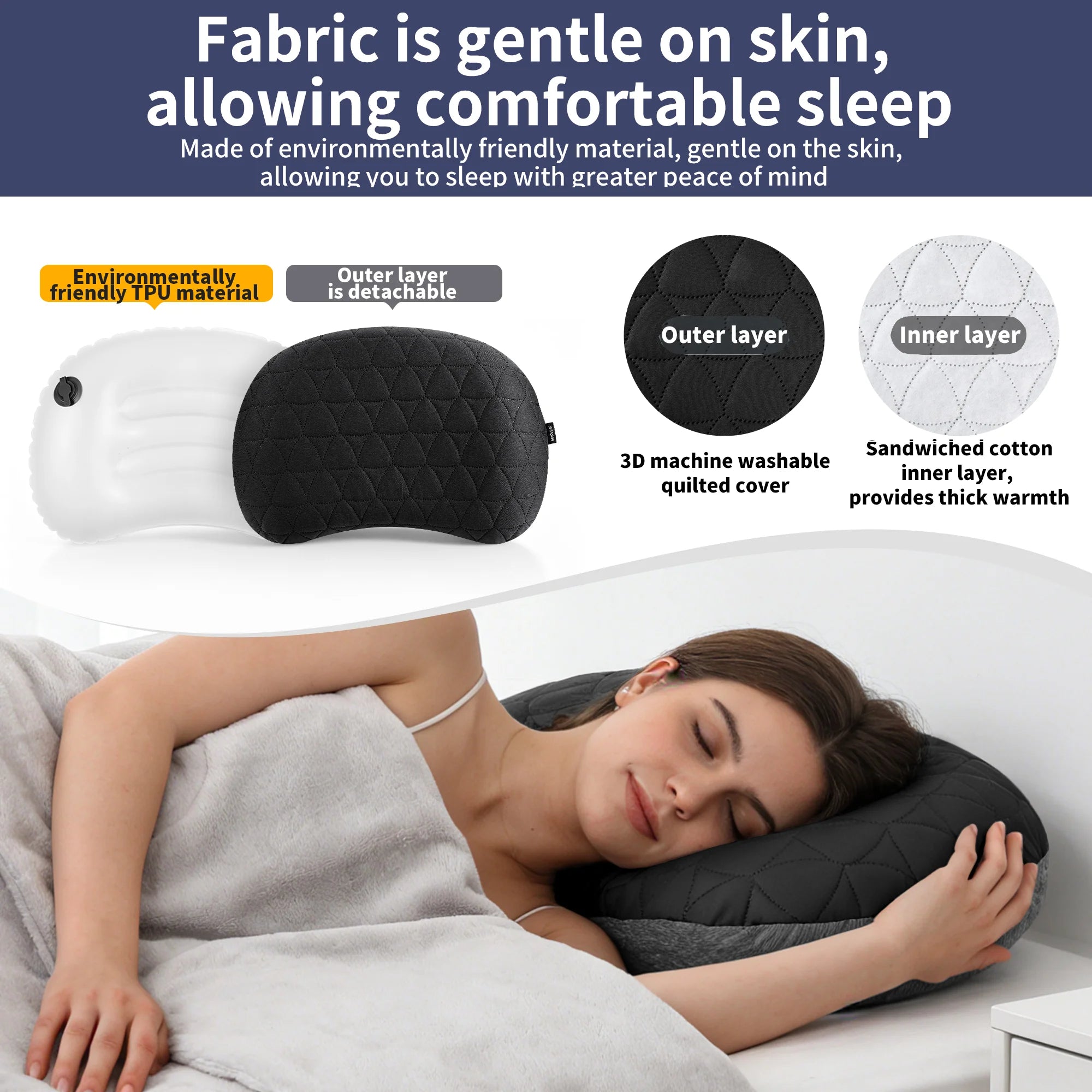 MAPLEAF Inflatable Camping Pillow Portable Neck Pillow Ergonomic Support Adjustable Firmness Neck Support Ultralight Outdoor