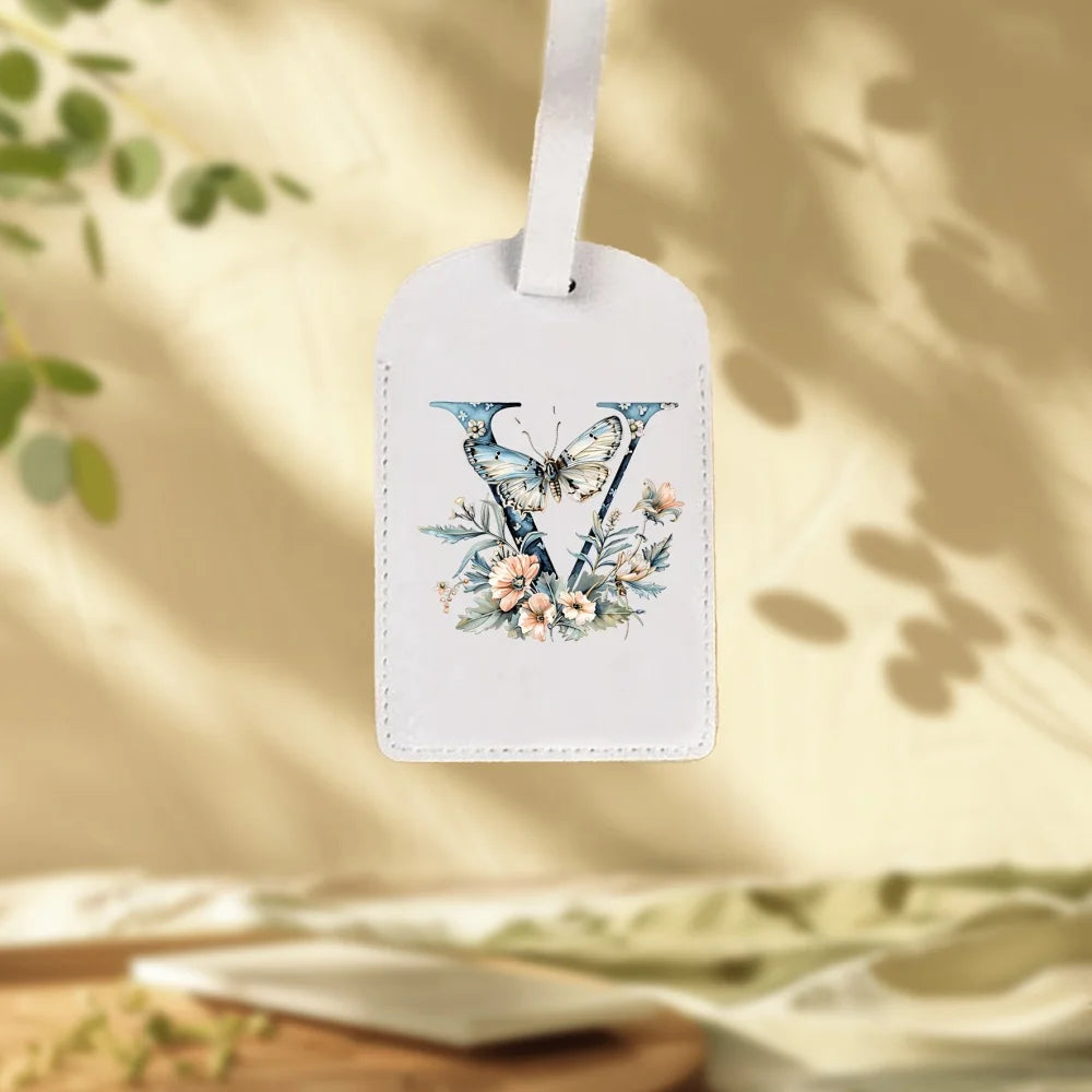 Custom White Luggage Tags Suitable for Suitcase, Clothing & Jewelry - Name/Logo/Text, 26 Floral Letter & Alphabet Tags