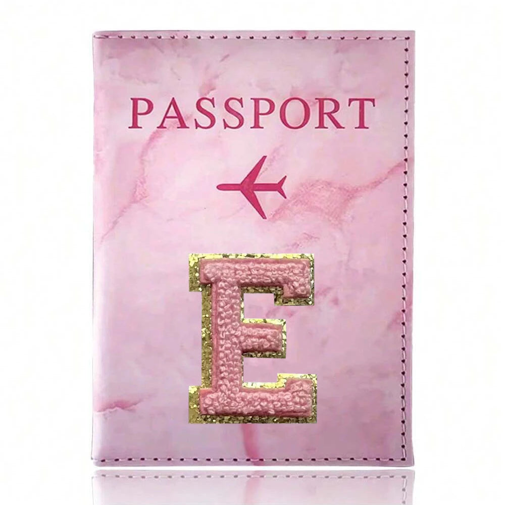 Pink Embroidery A-Z Letter Passport Cover Travel Wallet Card Holder Portable Document Case Nice Holiday Travel Gift