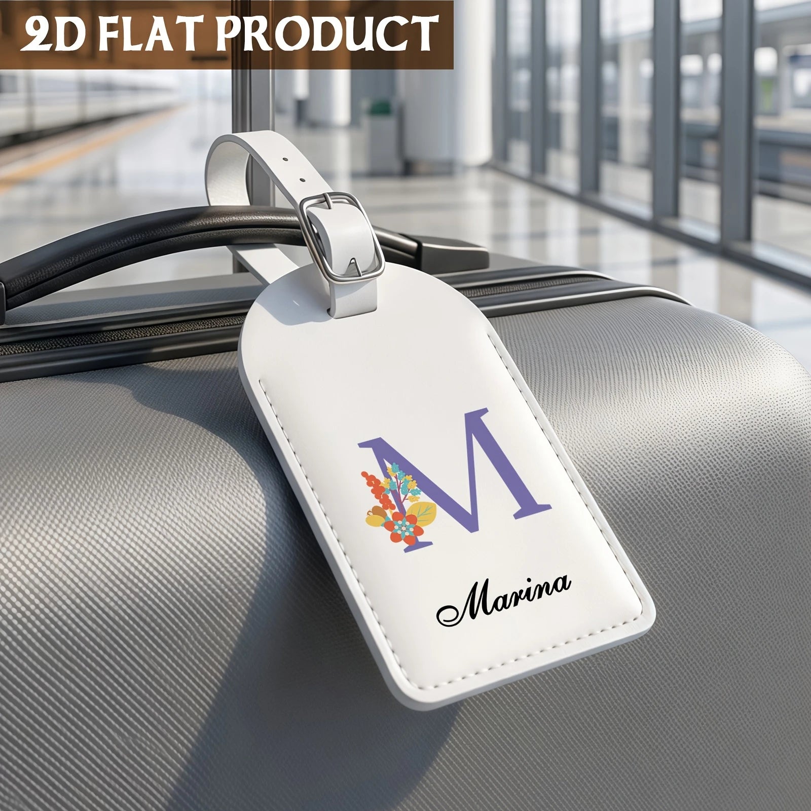 Personalized White Synthetic Leather Luggage Tag - Custom Initial & Name ID Label for Suitcase, Business Travel & Vacation