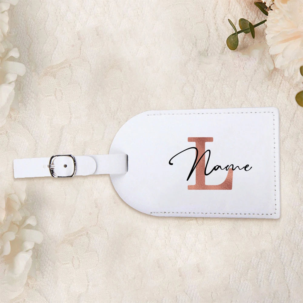 Personalized White Luggage Tag with Rose Golden Initials, Perfect for Your Suitcase Or Travel Bag