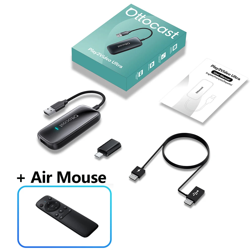 OTTOCAST Play2Video Ultra Wireless CarPlay Android Auto Adapter for Youtube for Netflix Video Box Car Accessories