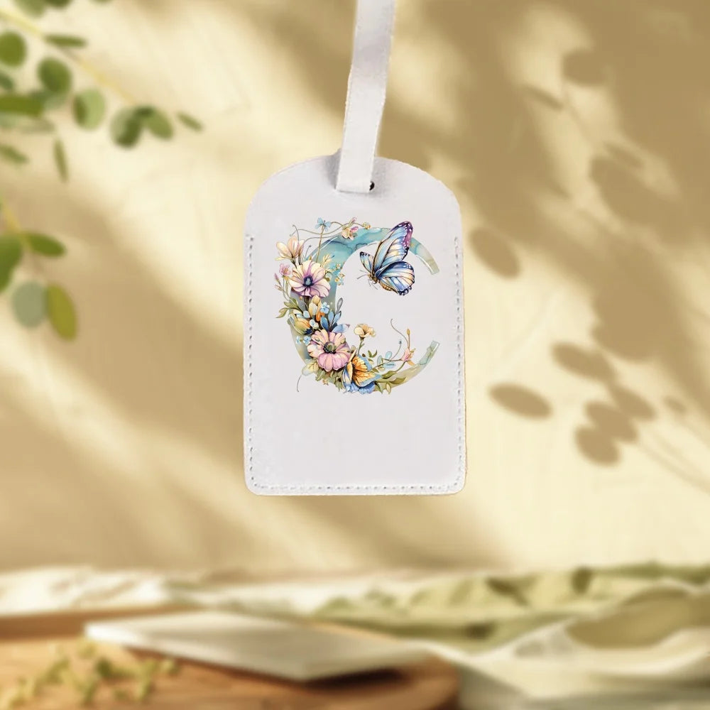 Custom White Luggage Tags Suitable for Suitcase, Clothing & Jewelry - Name/Logo/Text, 26 Floral Letter & Alphabet Tags