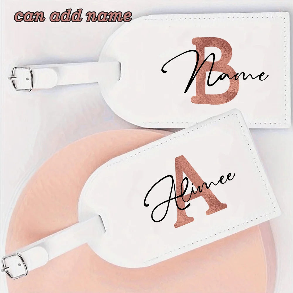 Personalized White Luggage Tag with Rose Golden Initials, Perfect for Your Suitcase Or Travel Bag