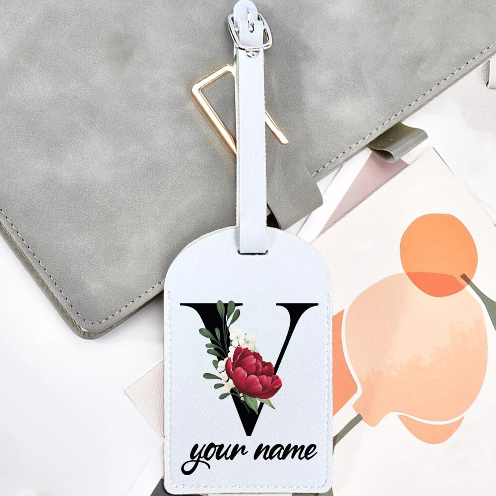 Black Floral Letter with Name Monogram Luggage Tag for Suitcase Baggage Handbag Tags Travel Bag Label Tag Personalised Gift
