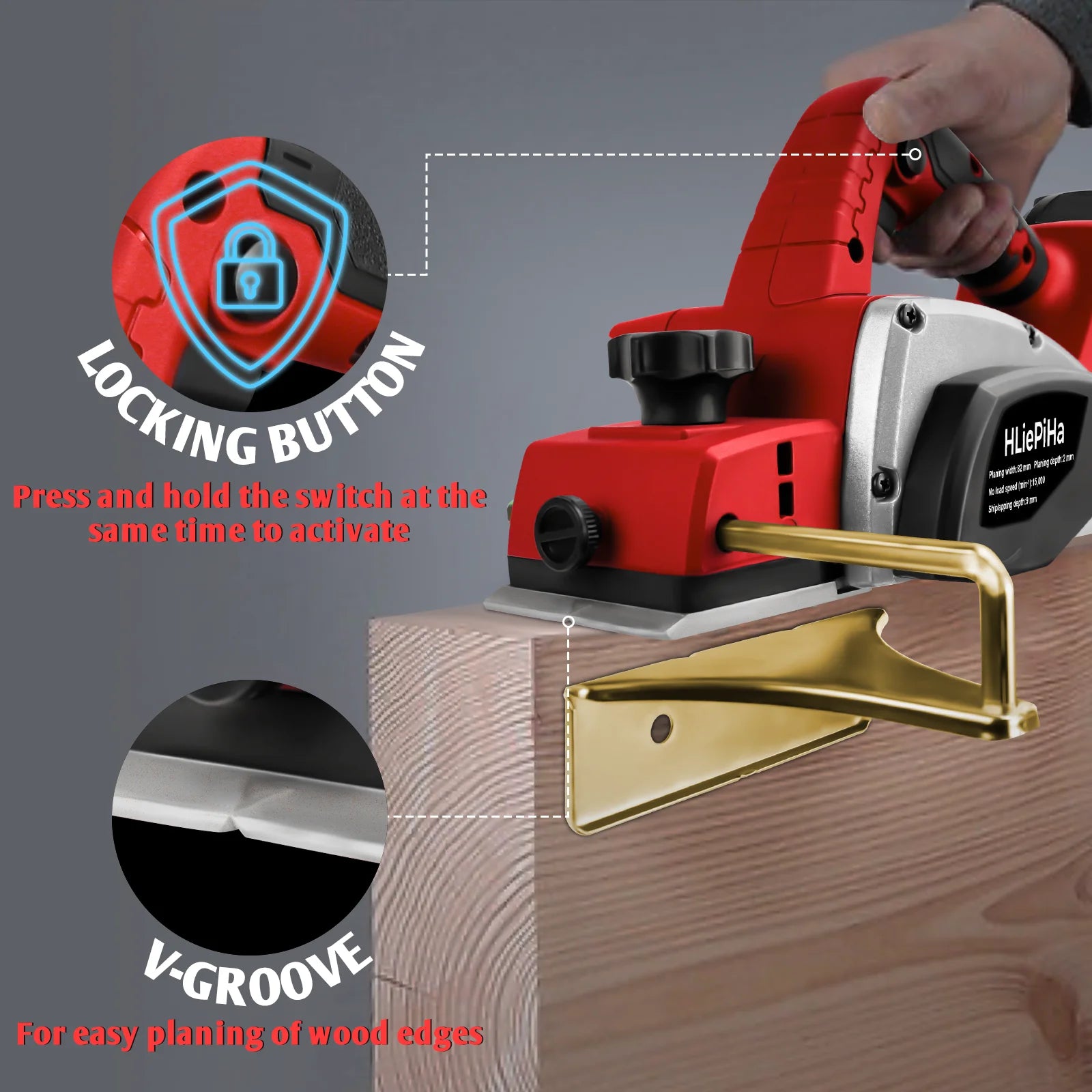 Brushless Electric Planer 15000RPM Cordless Handheld Power Planer Carpenter Home DIY for Milwaukee 18V Battery (No Battery)