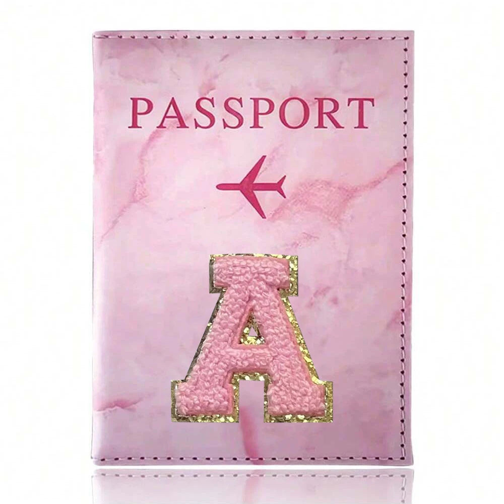Pink Embroidery A-Z Letter Passport Cover Travel Wallet Card Holder Portable Document Case Nice Holiday Travel Gift