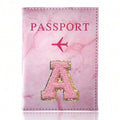 Pink Embroidery A-Z Letter Passport Cover Travel Wallet Card Holder Portable Document Case Nice Holiday Travel Gift