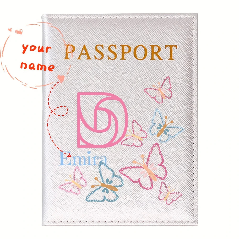 Personalized White Butterfly Letter PU Passport Cover Travel Storage, Elegant Holiday Anniversary Party Present