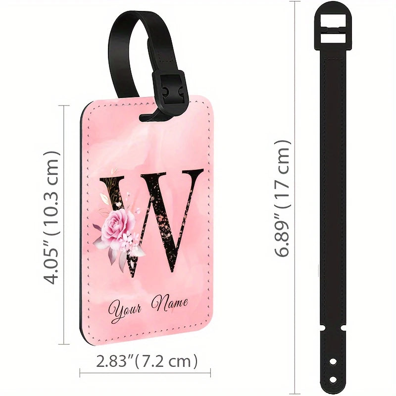 A of Personalized Custom Creative Flower Letter Pink Name Text Luggage Tags, Travel Cruise Suitcase Tags