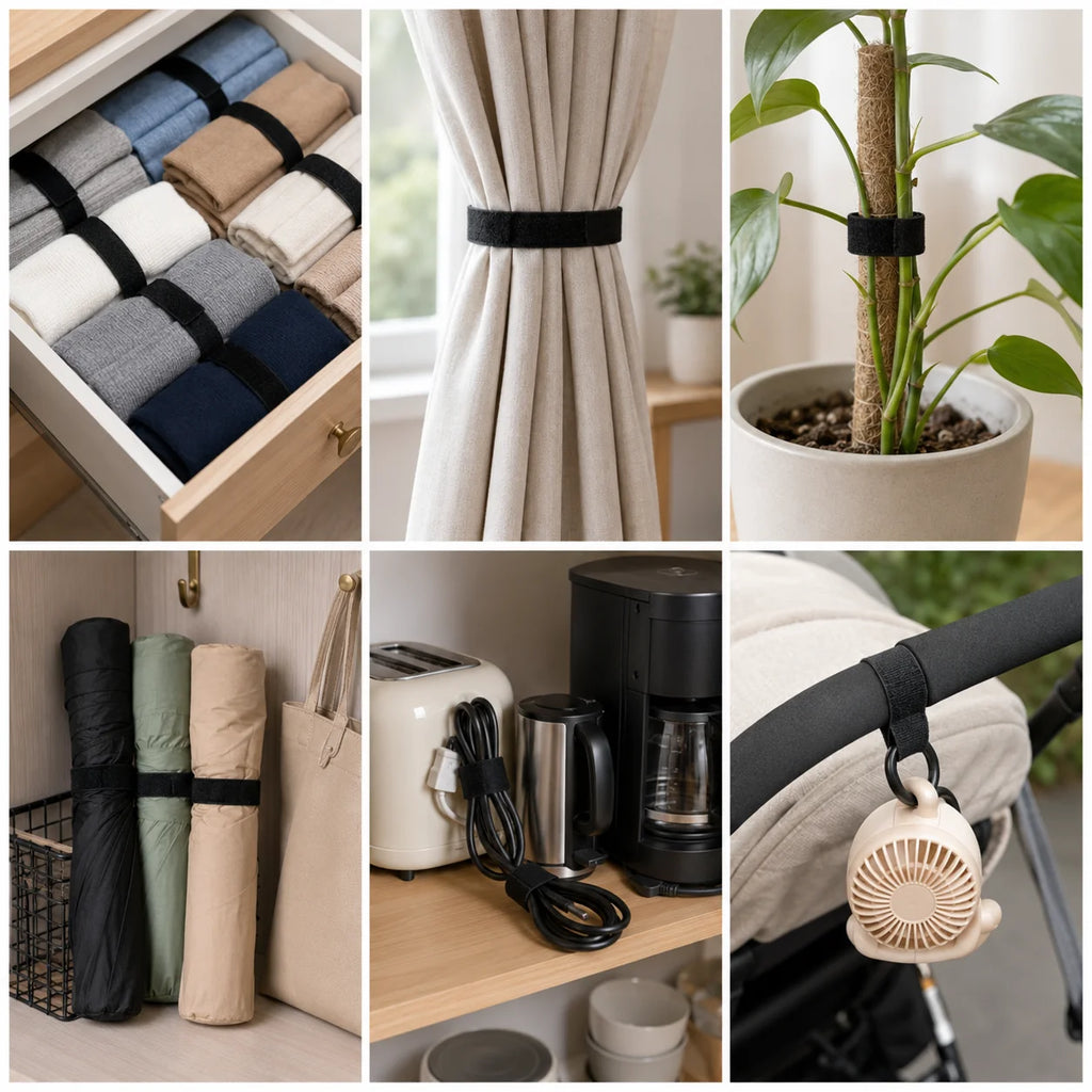 Velcros Straps Reusable Organizer Black Hook and Loop Nylon Fastener Cable Ties Adjustable Wire Wrapping Cable Cord Management
