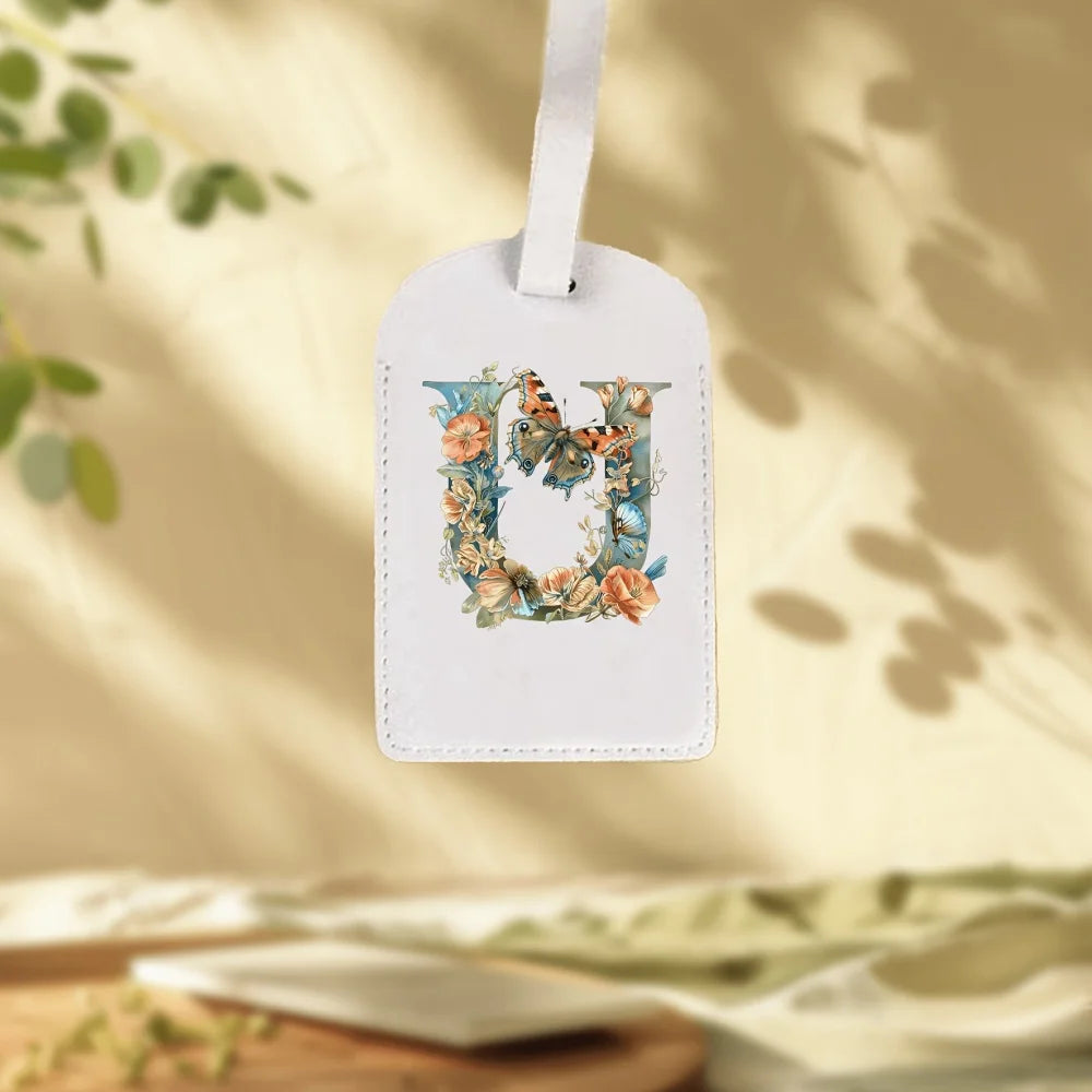 Custom White Luggage Tags Suitable for Suitcase, Clothing & Jewelry - Name/Logo/Text, 26 Floral Letter & Alphabet Tags