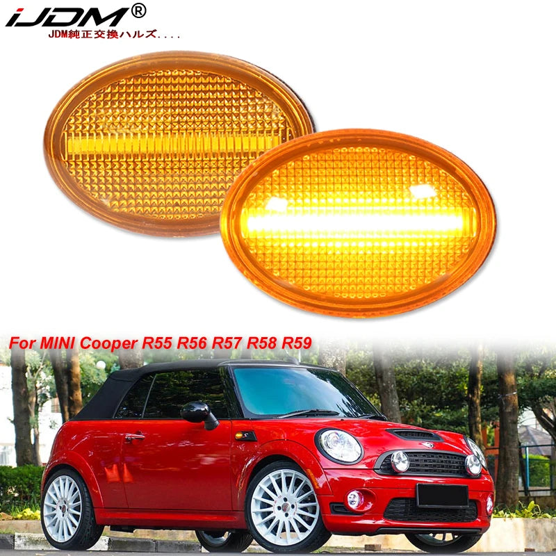 iJDM Amber Full Strip LED Fender Side Marker Blinker Lights for MINI Cooper R55 R56 R57 R58 R59 Gen2 Dynamic Turn Signal Lamp