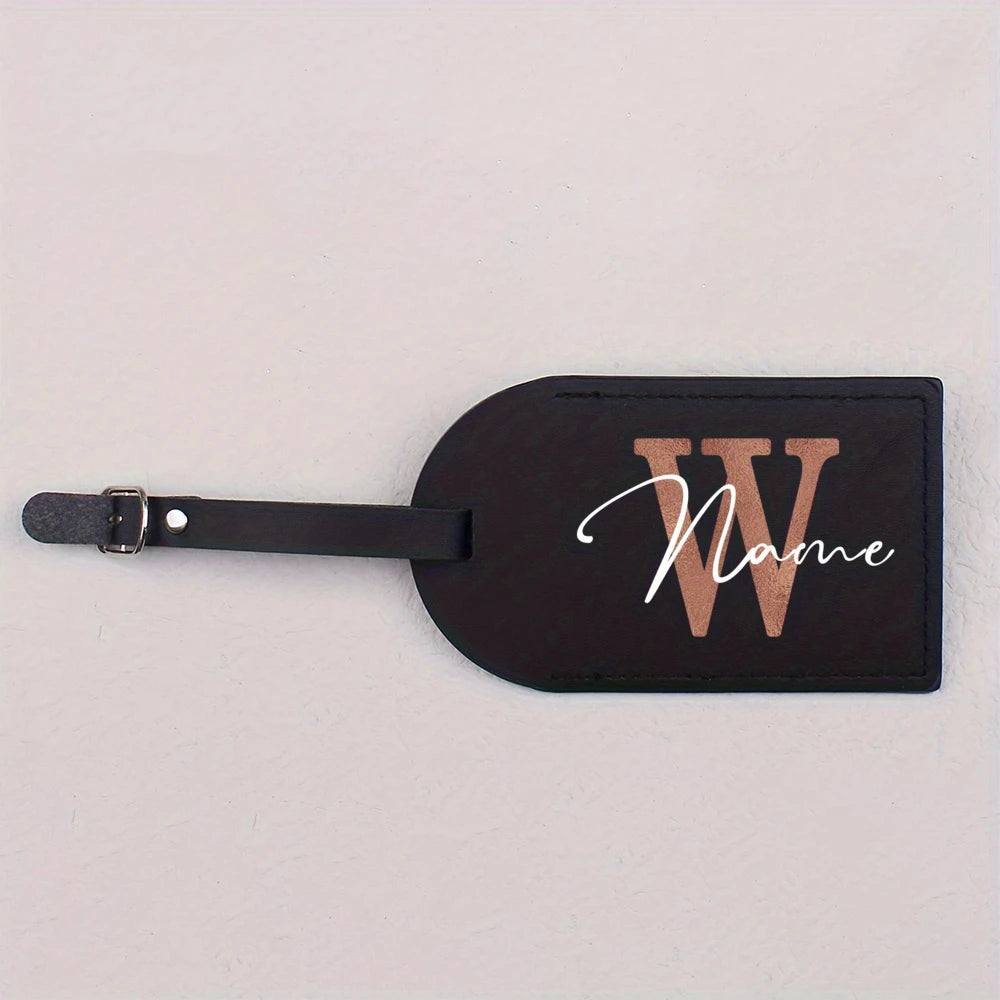 1pc Personalized Luggest Tag for Unisex, Fashion and Retro Black Tag with Retro Initial Design - Custom Name