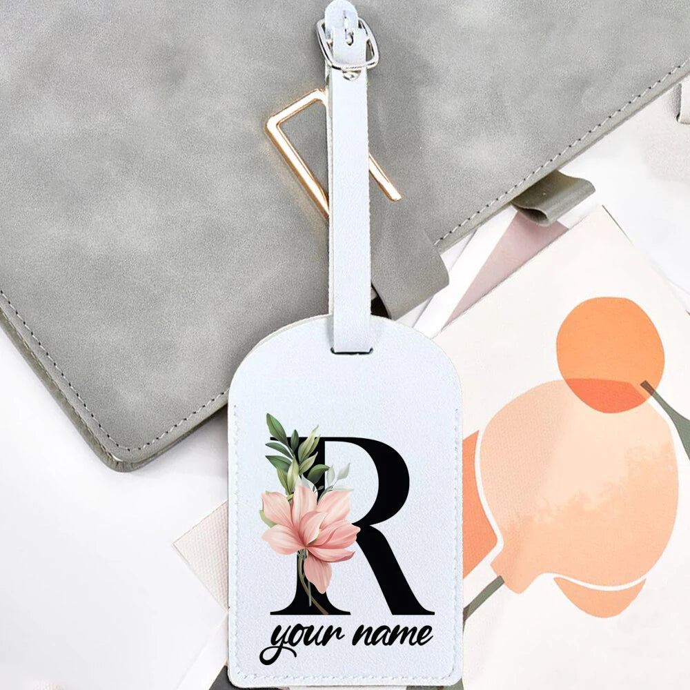 Black Floral Letter with Name Monogram Luggage Tag for Suitcase Baggage Handbag Tags Travel Bag Label Tag Personalised Gift