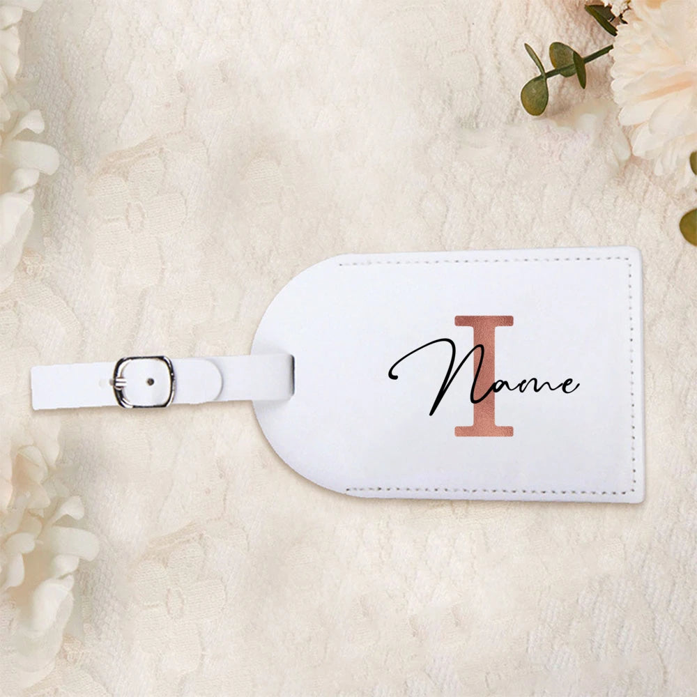 Personalized White Luggage Tag with Rose Golden Initials, Perfect for Your Suitcase Or Travel Bag