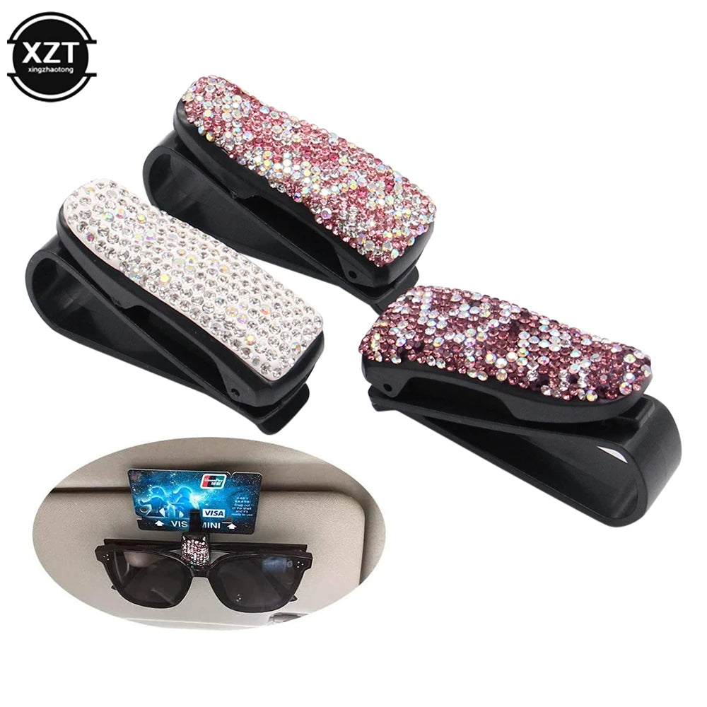 Rhinestone Diamond Sun Visor Glasses Fastener Clip Sunglasses Eyeglasses Holder Portable Clip Auto Car Ornament