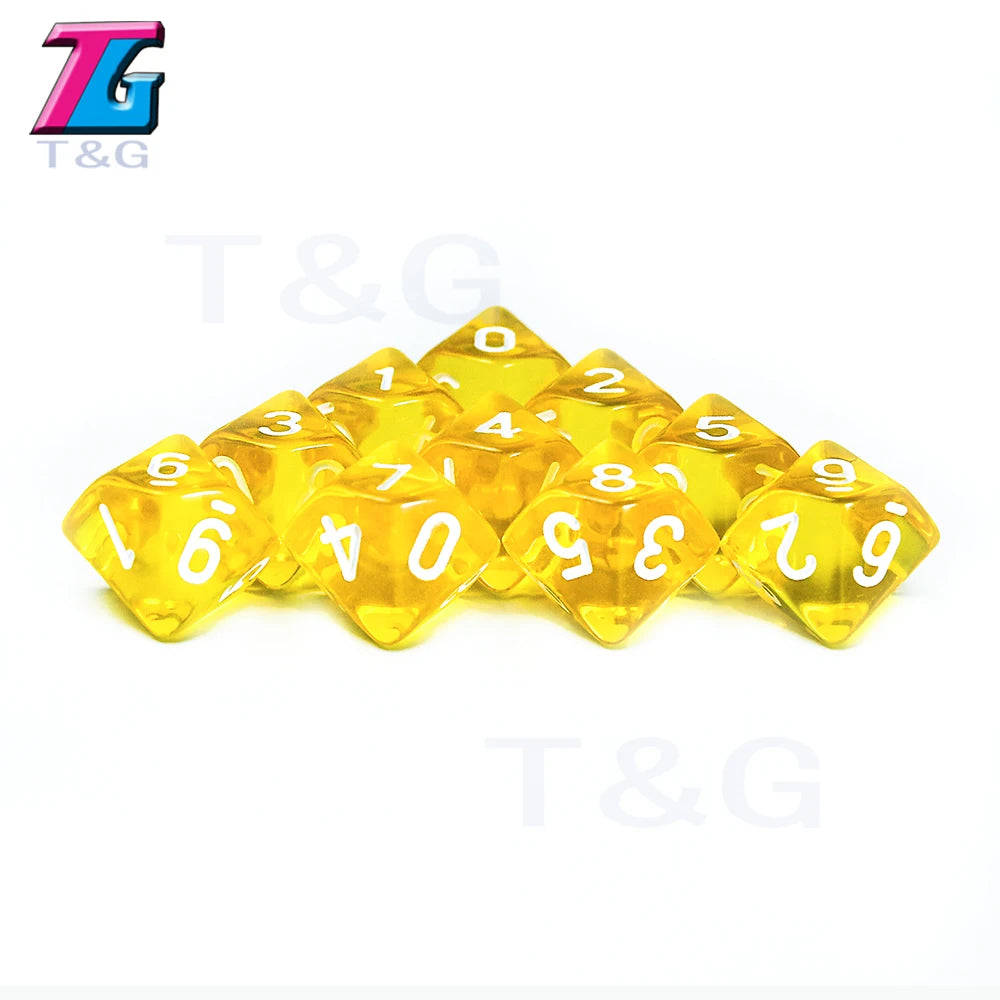 D10 Polyhedral Side Dice DND Games for Marble Transparent 10Pcs/Set for Funny Party Board Game