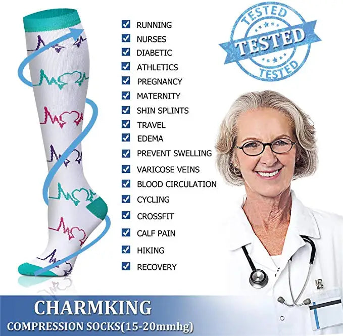 50 Style Antifatigue Unisex Compression Socks Fit for Nurses Flight Travel Medical Varicose Veins Leg Relief Pain Knee Stockings