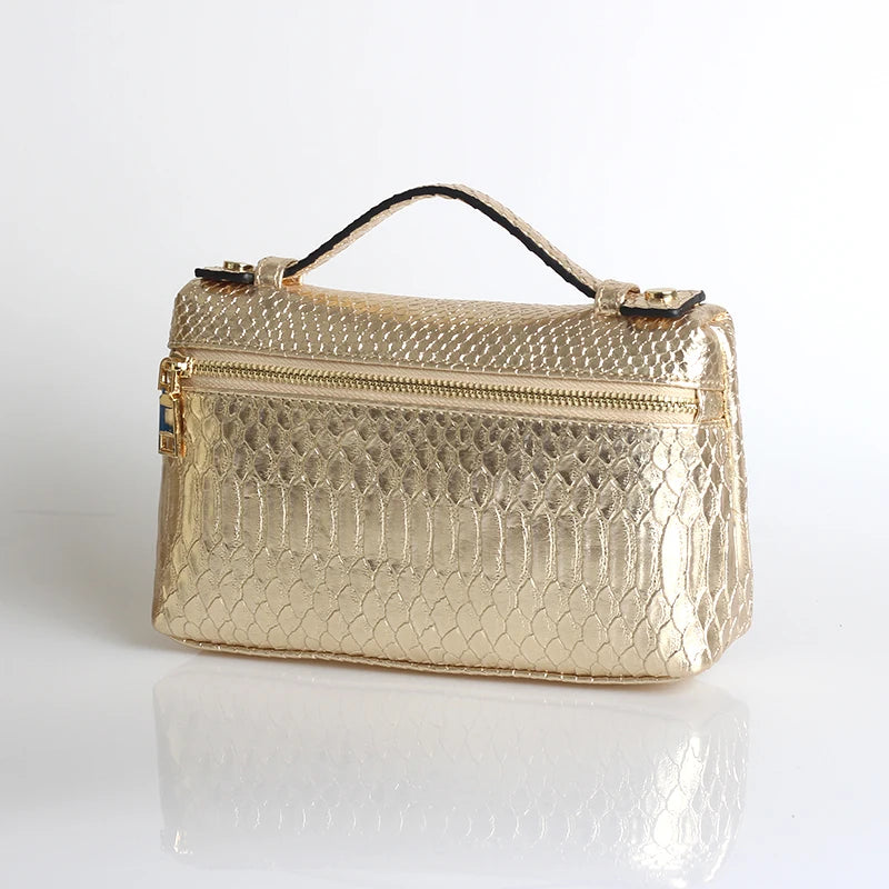 TOPHIIGH Newly Handbag Fashion Portable Make Up Bag For Women Clutch Snake Red Coffee Ladies Hand Bag Purse Ins Hot Selling