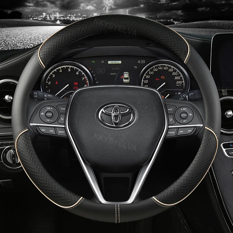 Car Steering Wheel Cover Leather 38cm For Toyota Corolla Fortuner Sequoia Auris Avensis YARIS Vios Celica 86 Rav4 4Runner C-HR