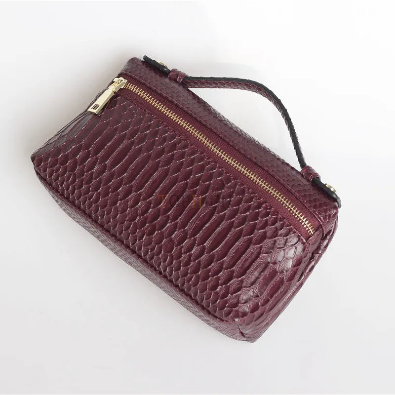 TOPHIIGH Newly Handbag Fashion Portable Make Up Bag For Women Clutch Snake Red Coffee Ladies Hand Bag Purse Ins Hot Selling