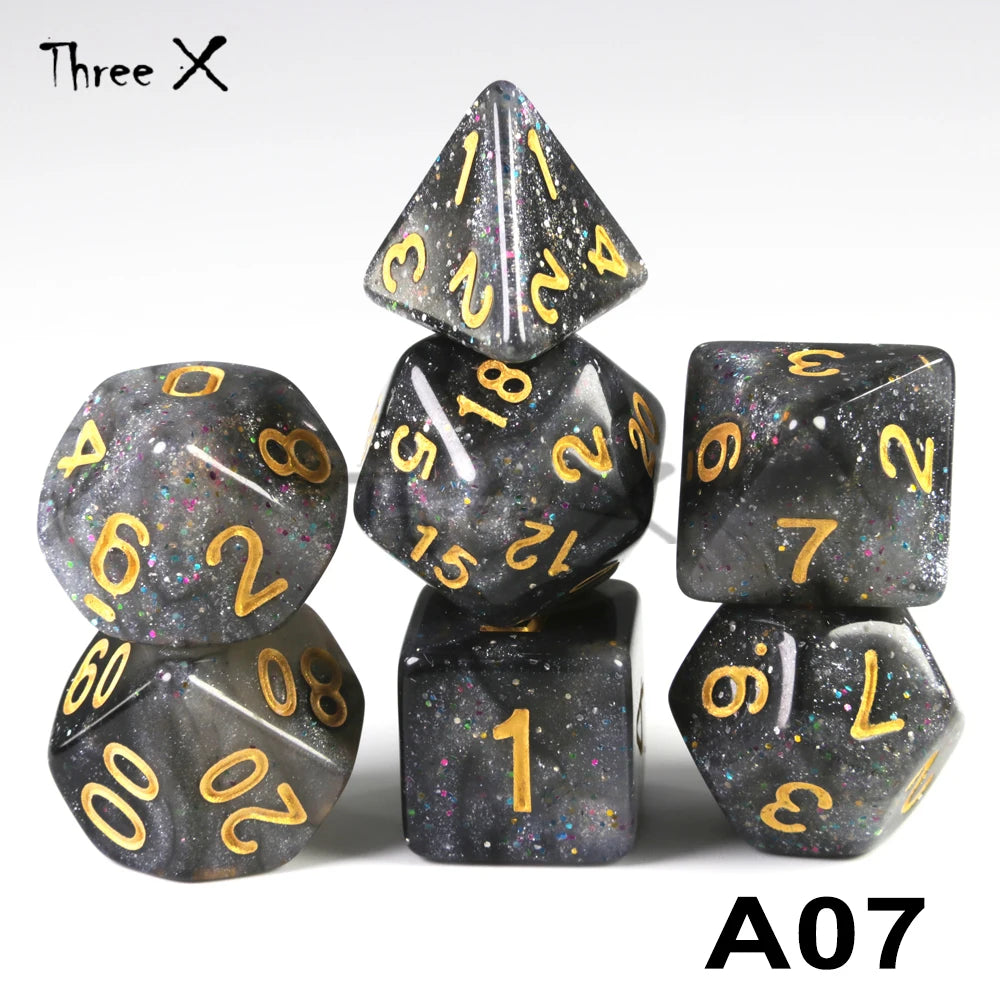 High Quality 15 color Creative Universe Galaxy Dice Set of D4-D20 Glitter Powder Amazing Effect for DNDGame Tabletop TRPG Games