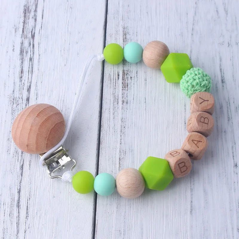 Custom Free personalized Name baby pacifier holder chain Handmade silicone crown safe teether Newborn Chew Gift