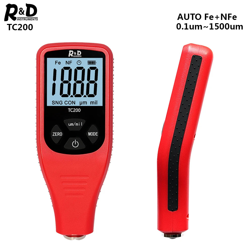 R&D TC200 Coating Thickness Gauge 0.1 Micron/0-1500 Car Paint Film Thickness Tester Measuring FE/NFE Russian Manual Paint Tool