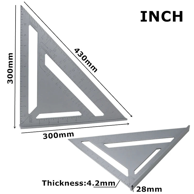 7''/12" Triangle Ruler Square Angle Protractor Aluminum Alloy Right Angle Ruler For Building Framing Carpenter Measuring Tools