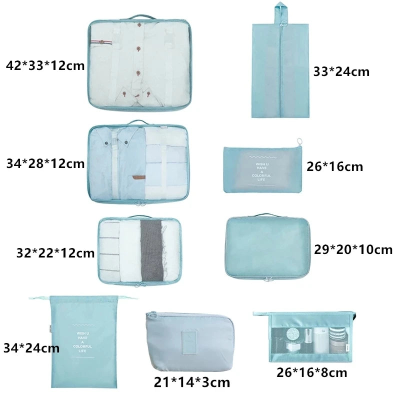 6/8/9pcs/Set Travel Organizer Storage Bags Suitcase Packing Set Storage Cases Luggage Organizer Clothes Bra Shoe Tidy Pouch Bag