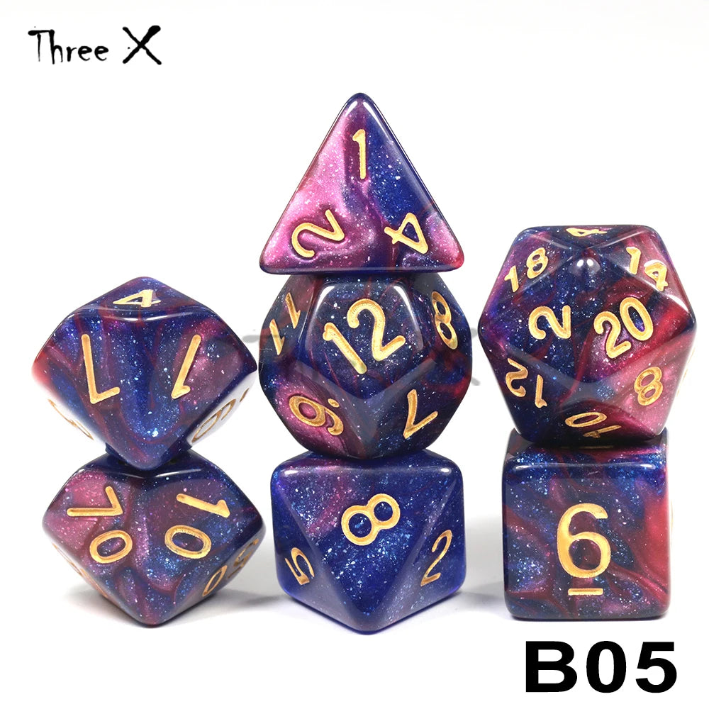 High Quality 15 color Creative Universe Galaxy Dice Set of D4-D20 Glitter Powder Amazing Effect for DNDGame Tabletop TRPG Games
