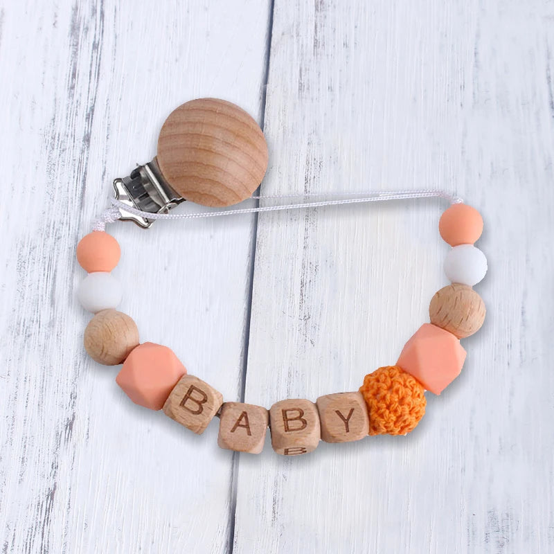 Custom Free personalized Name baby pacifier holder chain Handmade silicone crown safe teether Newborn Chew Gift