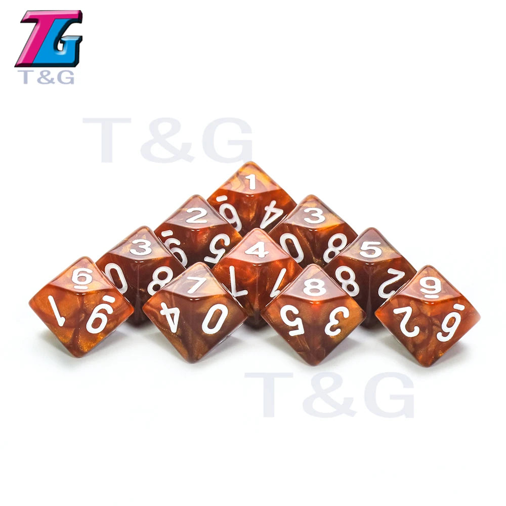 D10 Polyhedral Side Dice DND Games for Marble Transparent 10Pcs/Set for Funny Party Board Game