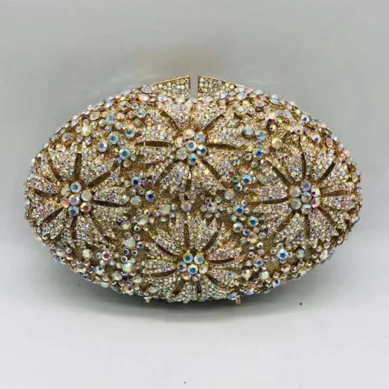 WHTUOHENG Oval Shape Fuchsia Diamond Floral Evening Clutch Women Pink/Purple Rhinestones Flower Girls Party Wedding CrystalPurse