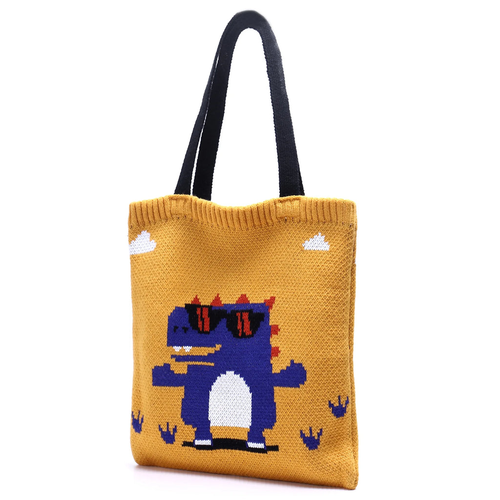 YoReAi Women Knitting Shoulder Bags Cute Duck Ladies Cartoons Handbag Casual Tote Literary BookBag Wool Shopping Bag For Girls