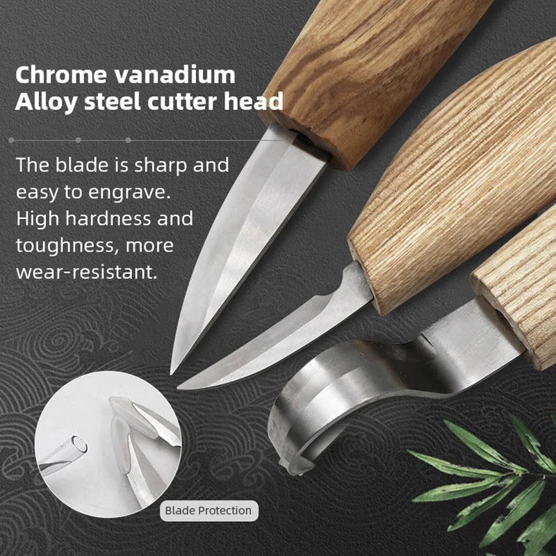 Wood Carving Cutter Hand Tool Set Hand Chisel DIY Wood Carving Knife Chip Knives High Strength Hooked Woodcut Art Craft Tool