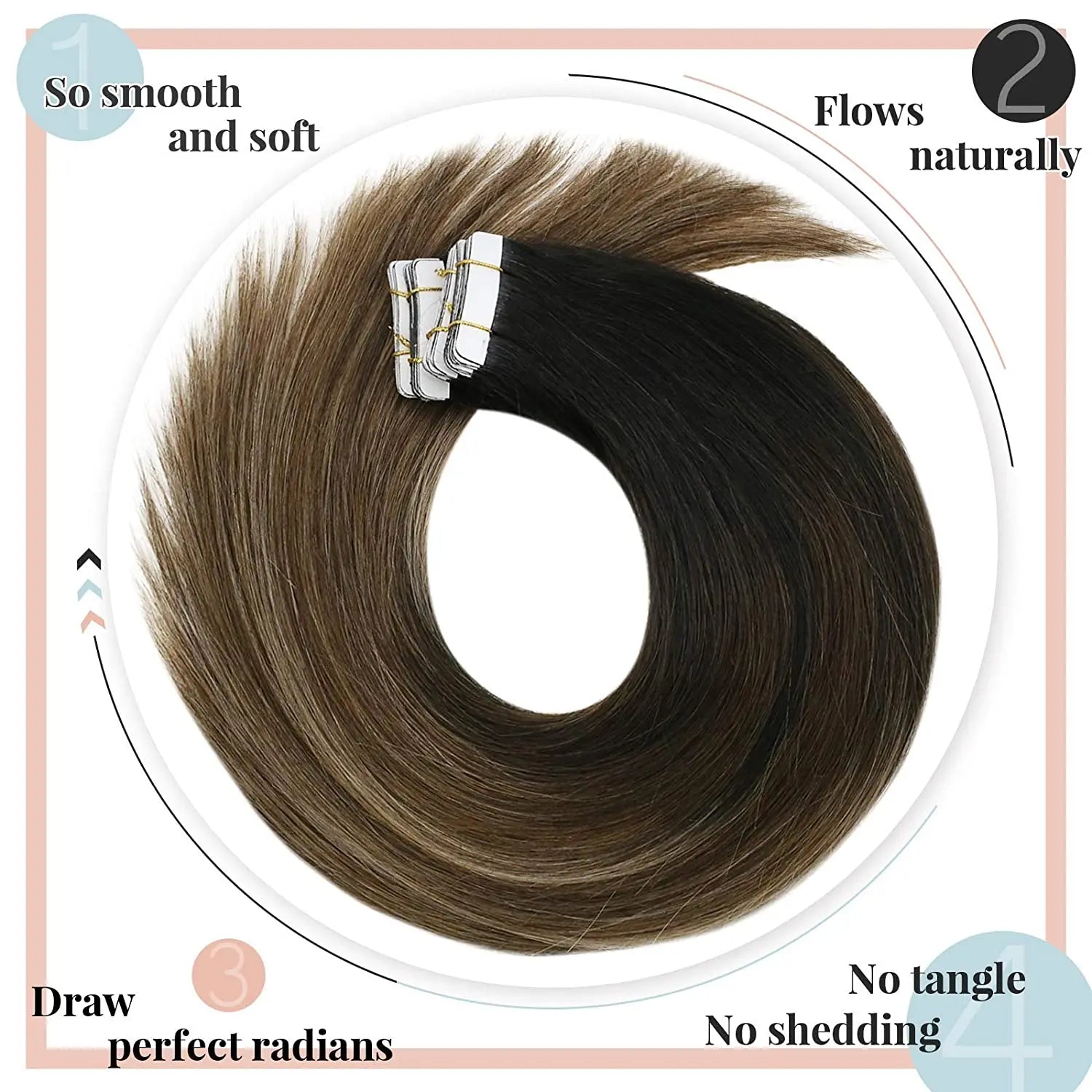 VeSunny Tape in Hair Extensions Human Hair Seamless Skin Weft Hair Extensions Double Sided Balayage Hair Color Adhesive Silky