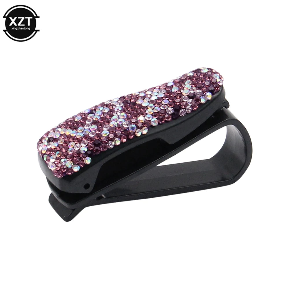 Rhinestone Diamond Sun Visor Glasses Fastener Clip Sunglasses Eyeglasses Holder Portable Clip Auto Car Ornament