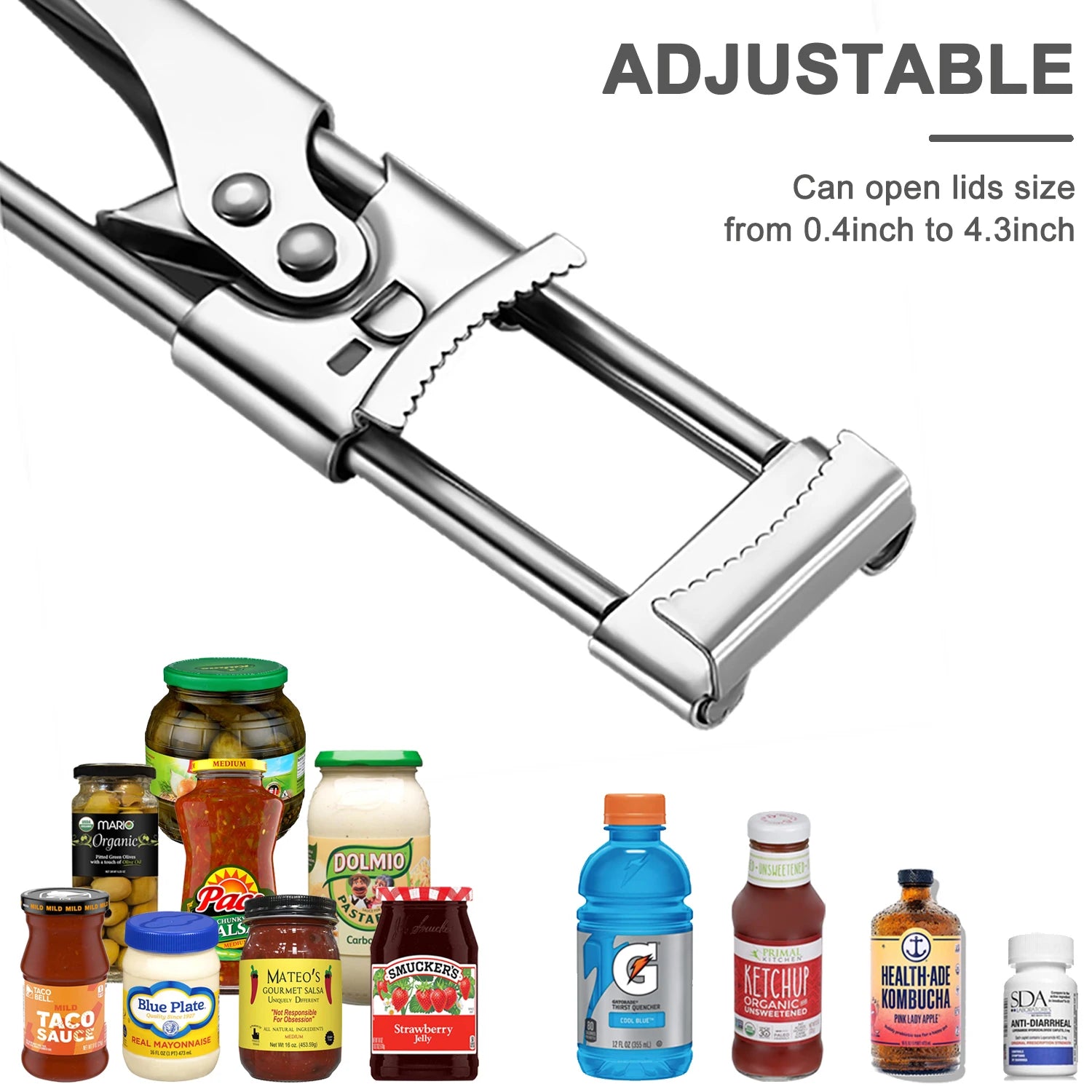 Adjustable Multi-Function Jar Opener Stainless Steel Professional Manual Jar Bottle Opener Glass Lid Remover Kitchen Accessories