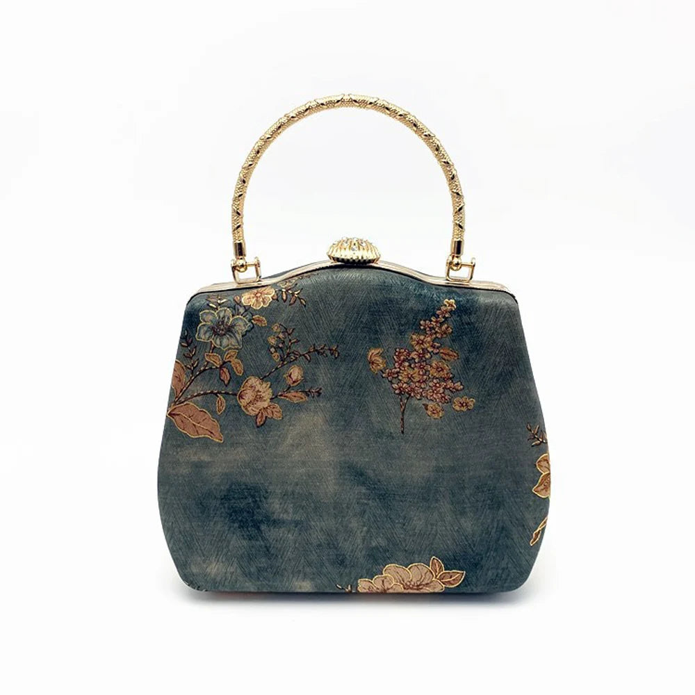 Fashion Women Embroidery Evening Bags Silk Clutch Purse for Bride Chain Shoulder Laides Case Top Handle Wedding Party Handbag