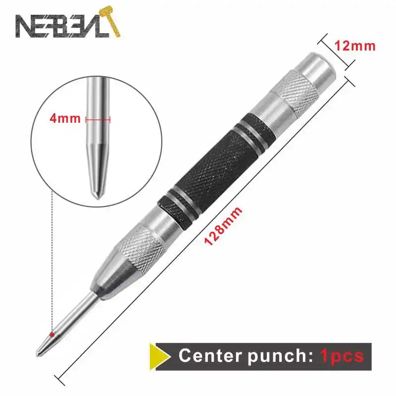 Automatic Spring Loaded Center Punch-HSS Marking Tool for Starting Holes in Wood & Metal, Precise Dent Marker